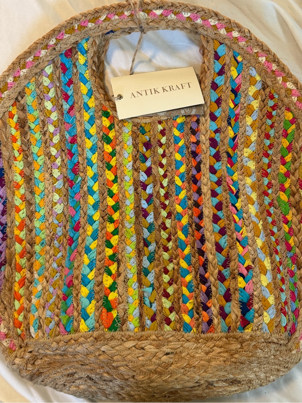 NWT Antik Kraft Ruhi Colorful Braided Jute Bag - Picture 7 of 7